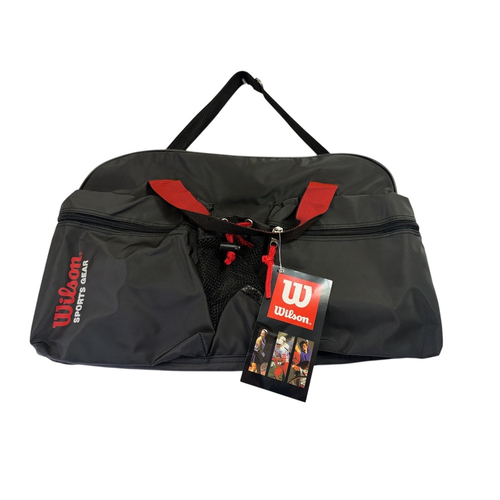 Wilson Sports Gear Vintage Duffel Bag Black Red Nylon Gym Travel NWT